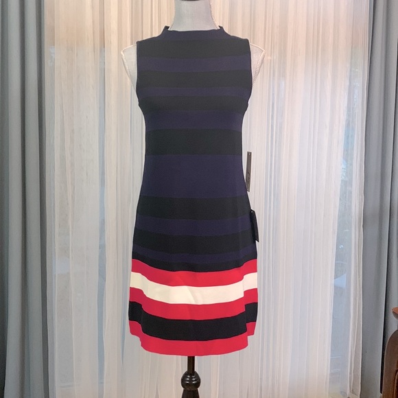 ELIZA J Color Blocking stripes high neck sleeveless exposed gold zip back size 4 - Picture 11 of 11